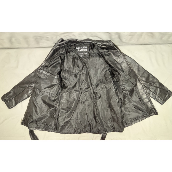 Navarre Leather Company Patchwork Piecework Coat Jacket Womens L Black Belted - Picture 8 of 16